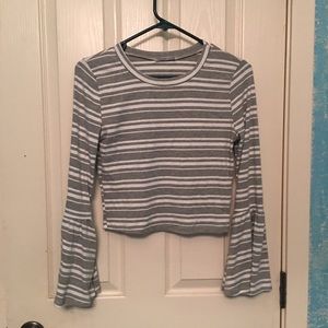 Grey and white striped trumpet long sleeves